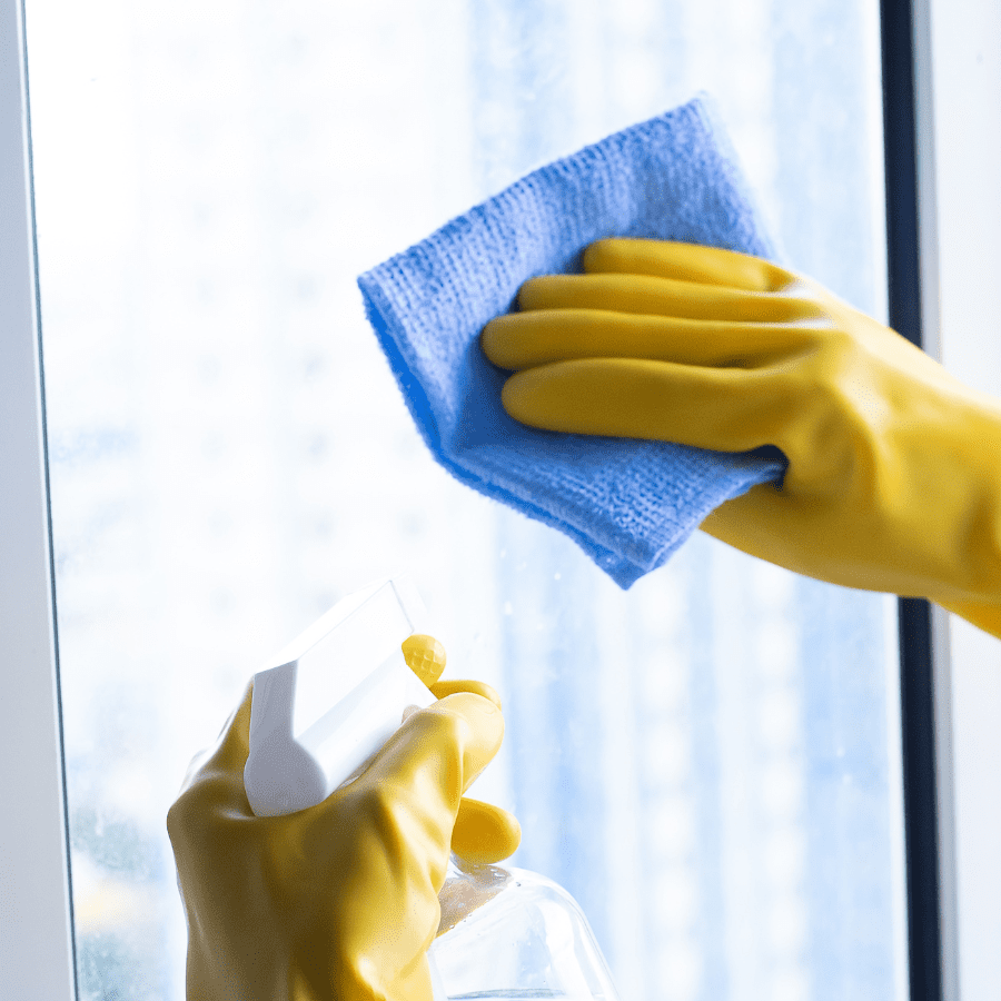 cleaning a window for streak free finish 
