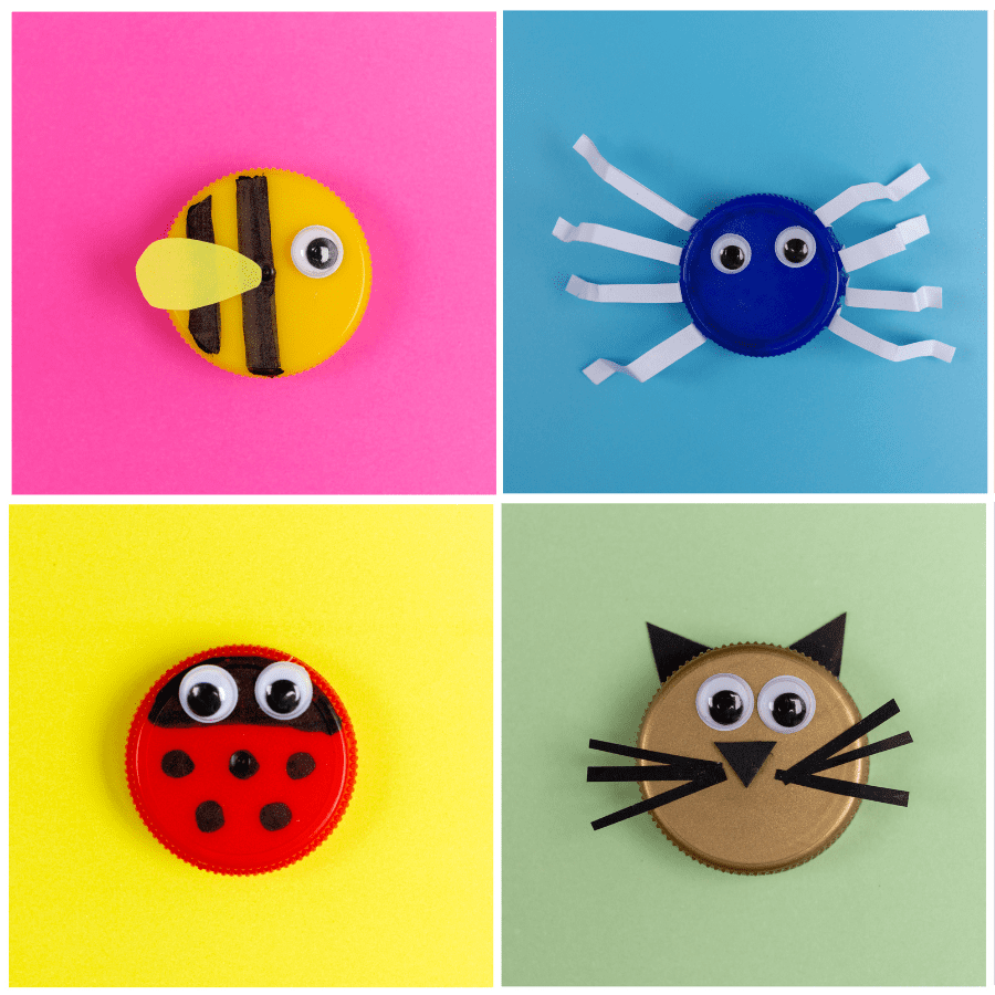 Bottle cap animal maginats kids craft summertime 